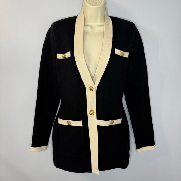 Express Tipped Novelty Button Sweater Jacket Black Preppy Casual Wardrobe Sz S - Picture 2 of 13